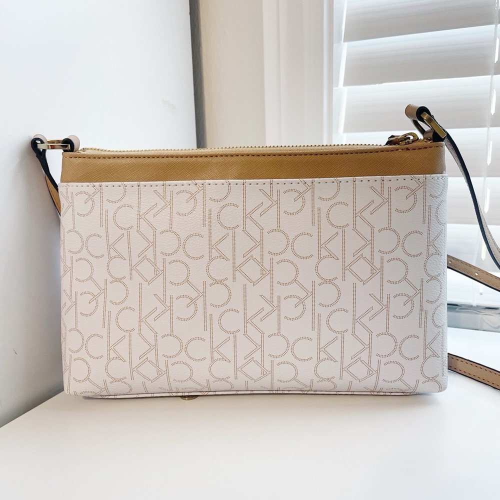 Calvin Klein Cream & Tan Logo-Print Crossbody Bag - Picture 4 of 12